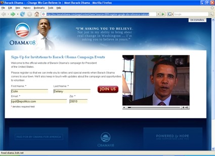 Obama landing page screenshot