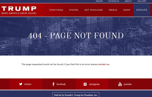 Donald Trump 404 page