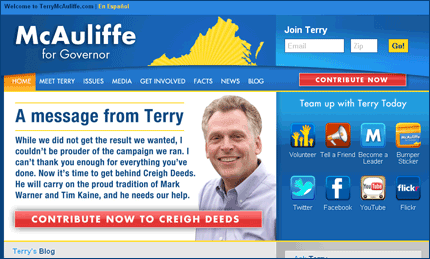 Terry McAuliffe for Governor - Website Screenshot
