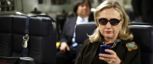Hillary Clinton on her phone