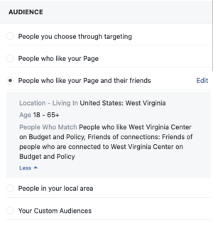 Fans and friends Facebook targeting