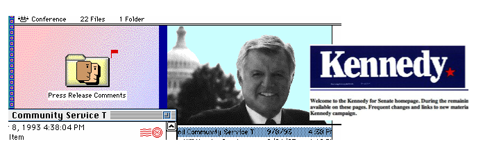 Screenshots from early Ted Kennedy political websites