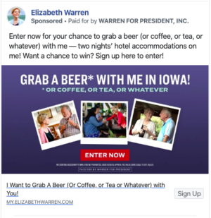 Elizabeth Warren list-building Facebook ad